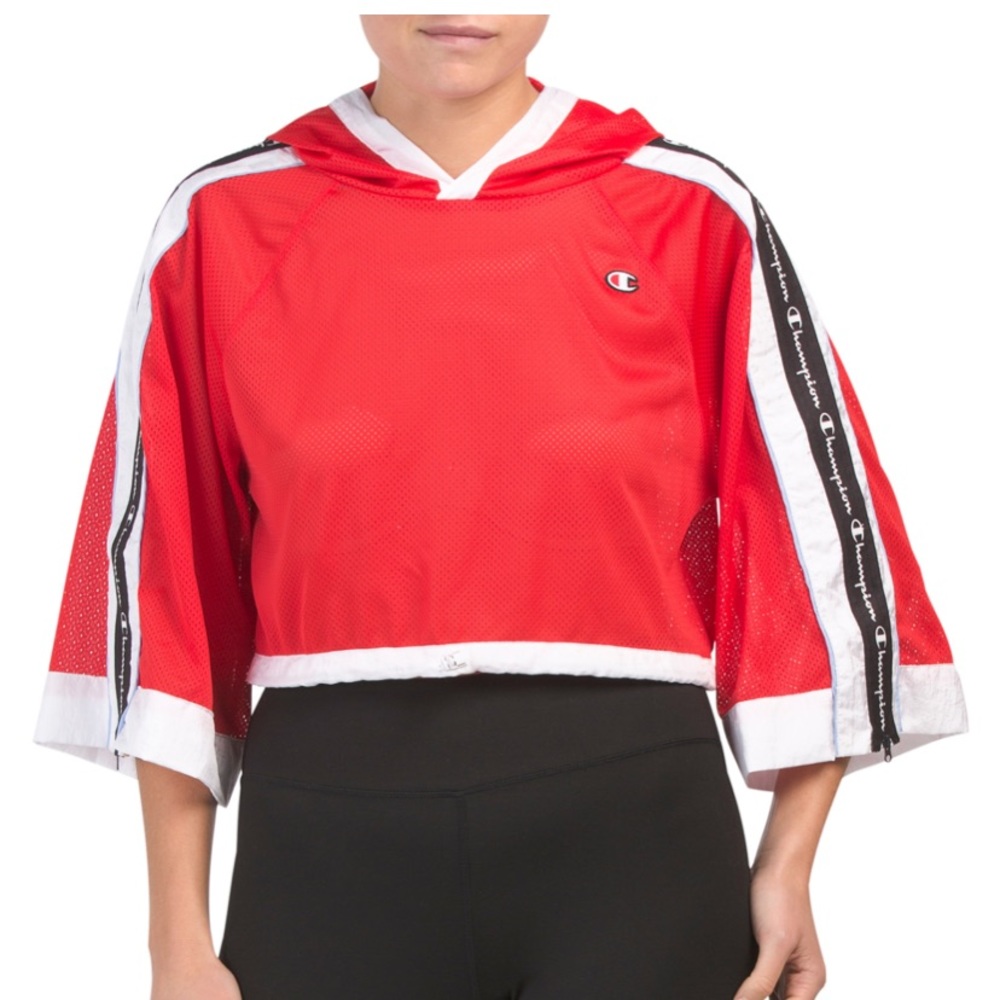 Champion hooded cropped mesh top size S